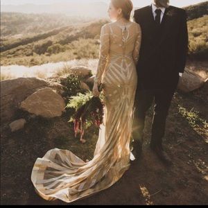 Custom Geometric Gold Gown Wedding Dress